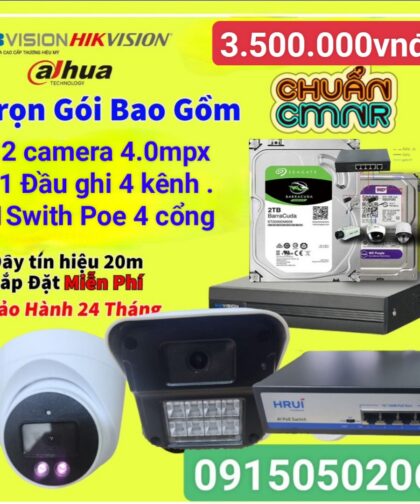 Trọn bộ  2 camera  4.0mpx  2K