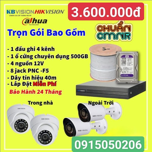 Trọn bộ  4 camera  2.0mpx