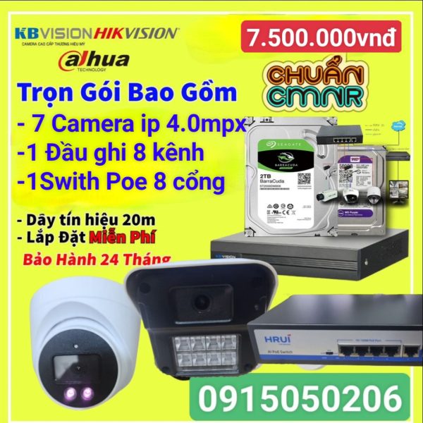 Trọn bộ  7 camera  4.0mpx  2K