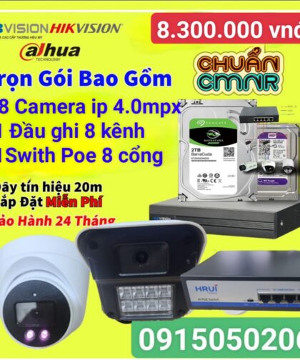 Trọn bộ  8 camera  4.0mpx  2K