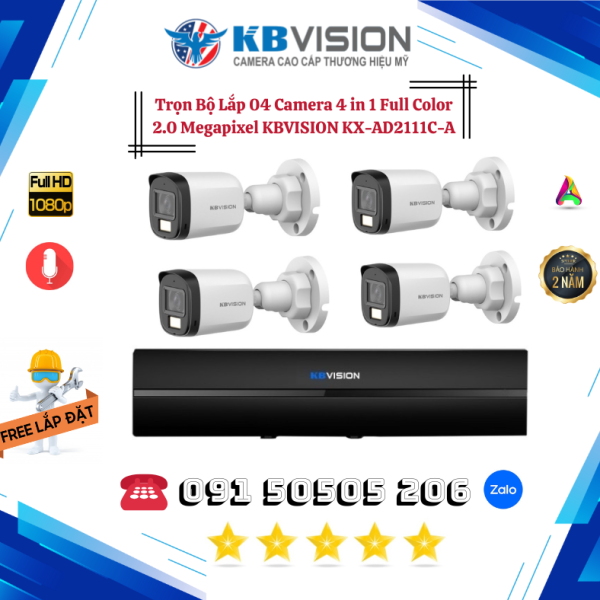 🔒 LẮP ĐẶT TRỌN BỘ 04 CAMERA THÂN FULL COLOR – HÌNH ẢNH CÓ MÀU BAN ĐÊM – QUAN SÁT NGOÀI TRỜI RÕ NÉT!