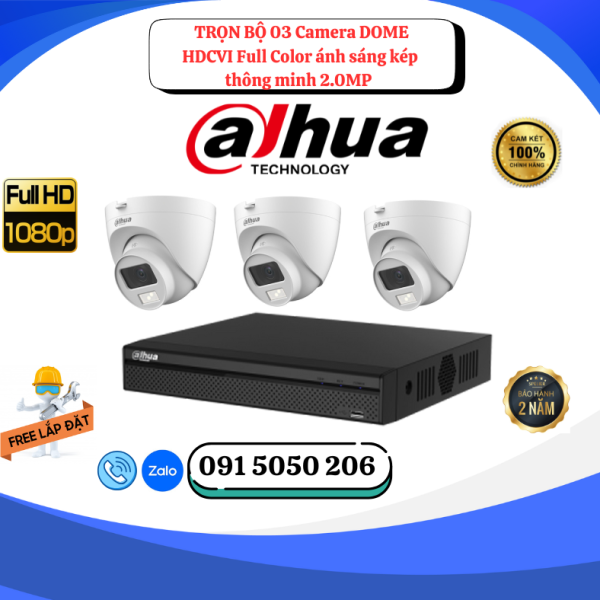 🎯 GÓI LẮP ĐẶT 03 CAMERA DOME HDCVI FULL COLOR 2.0MP – CÓ MÀU BAN ĐÊM – HÌNH ẢNH SẮC NÉT – GIÁM SÁT TOÀN DIỆN