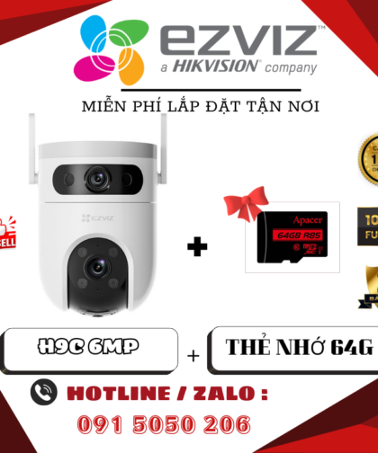 COMBO CAMERA XOAY NGOÀI TRỜI EZVIZ H9C 6MP – SIÊU NÉT – XOAY 360° – BÁO ĐỘNG THÔNG MINH – TẶNG THẺ NHỚ 64GB