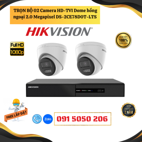 📹 GÓI LẮP ĐẶT 02 CAMERA DOME FULL COLOR 2.0MP – THU ÂM RÕ – HÌNH MÀU BAN ĐÊM – LẮP ĐẶT TRỌN GÓI