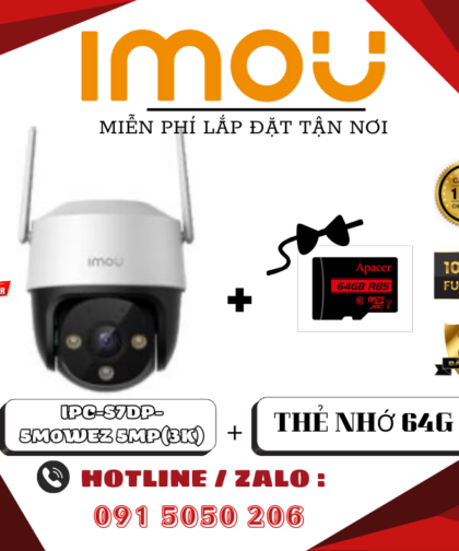 🎥 COMBO CAMERA XOAY NGOÀI TRỜI CAO CẤP IMOU IPC-S7DP-5M0WEZ – 5MP (3K) SIÊU NÉT – CẢNH BÁO CHUYỂN ĐỘNG – TẶNG THẺ NHỚ 64GB – LẮP ĐẶT TẬN NƠI