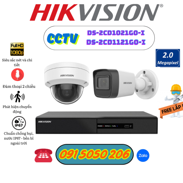 Lắp đặt trọn bộ 2 camera quan sát CCTV-2CD1021G0-I & CCTV-2CD1121G0-I