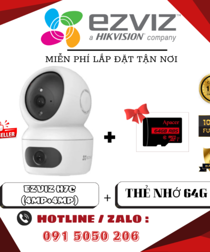 🔥COMBO CAMERA 2 MẮT EZVIZ H7C DUAL – 8MP (4MP + 4MP) – XOAY LINH HOẠT – TẶNG THẺ NHỚ 64GB – LẮP ĐẶT TẬN NƠI