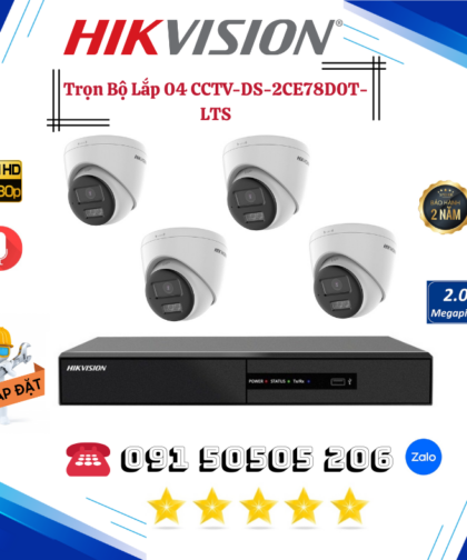 🔒 TRỌN BỘ 04 CAMERA THÂN FULL COLOR HÌNH ẢNH CỰC NÉT CCTV-DS-2CE78D0T-LTS