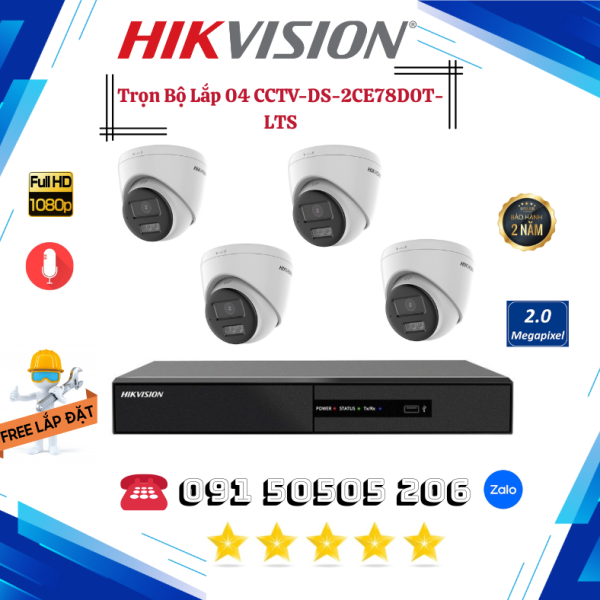🔒 TRỌN BỘ 04 CAMERA THÂN FULL COLOR HÌNH ẢNH CỰC NÉT CCTV-DS-2CE78D0T-LTS