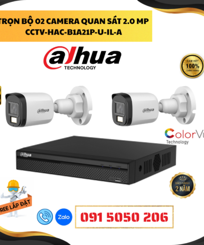 🛠️GÓI LẮP ĐẶT TRỌN BỘ 02 CAMERA DAHUA HDCVI Full Color 2.0 MPX – 2 MẮT