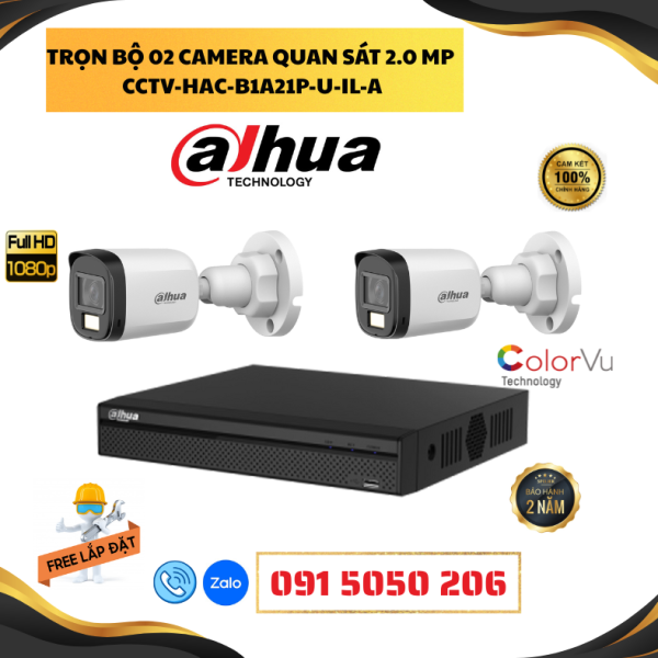 🛠️GÓI LẮP ĐẶT TRỌN BỘ 02 CAMERA DAHUA HDCVI Full Color 2.0 MPX – 2 MẮT
