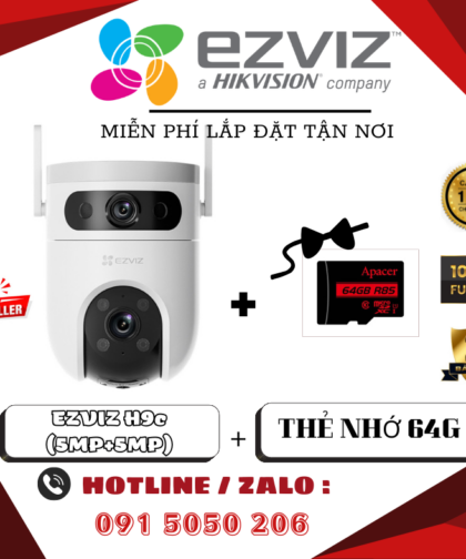 COMBO CAMERA HAI MẮT XOAY 360° EZVIZ H9C – ĐỘ PHÂN GIẢI 3K (10MP) – CÓ MÀU BAN ĐÊM – TẶNG KÈM THẺ NHỚ 64GB – LẮP TẬN NƠI