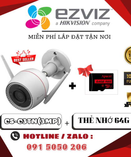 🔥COMBO CAMERA NGOÀI TRỜI EZVIZ CS-C3TN 3MP – GIÁ RẺ – CÓ MÀU BAN ĐÊM – TẶNG THẺ NHỚ 64GB – LẮP ĐẶT TẬN NƠI