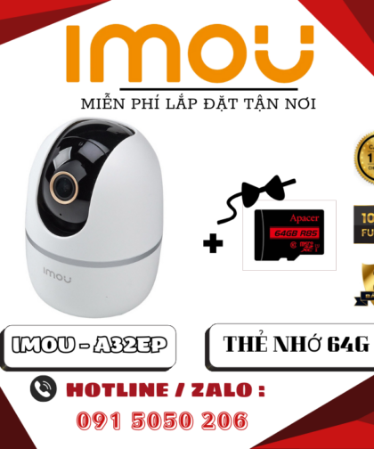 COMBO CAMERA IMOU A32 – XOAY 360° – HÌNH ẢNH CỰC NÉT – TẶNG KÈM THẺ NHỚ 64GB – LẮP TẬN NƠI – BẢO HÀNH 24 THÁNG