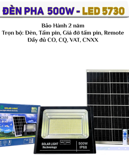 Đèn Pha Năng Lượng Mặt Trời 500W – Ánh Sáng Trắng